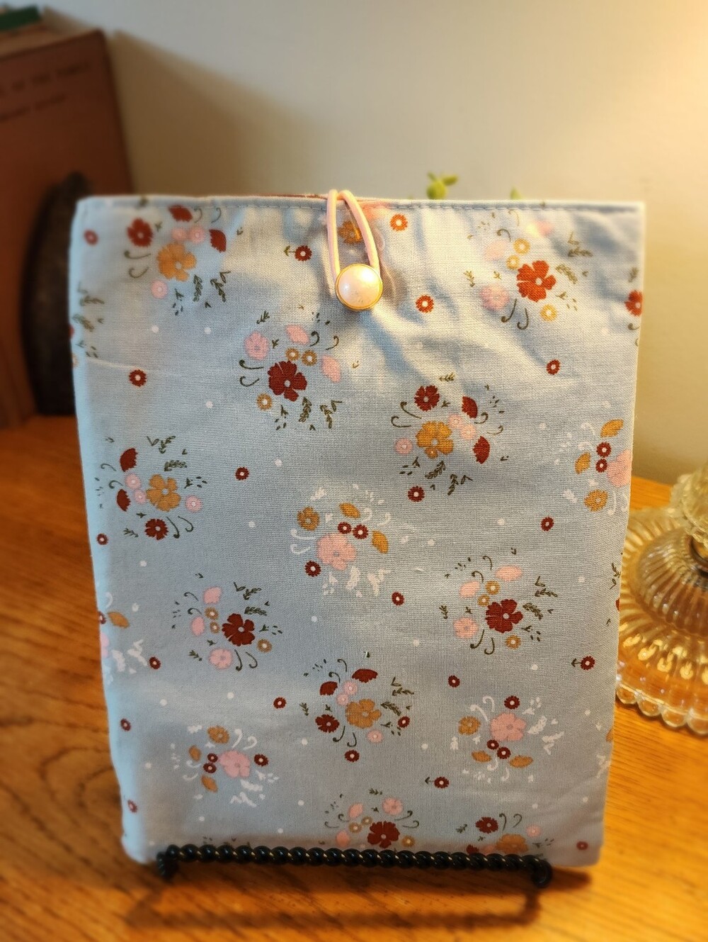 Light Blue Floral Kindle Sleeve with Button Closure